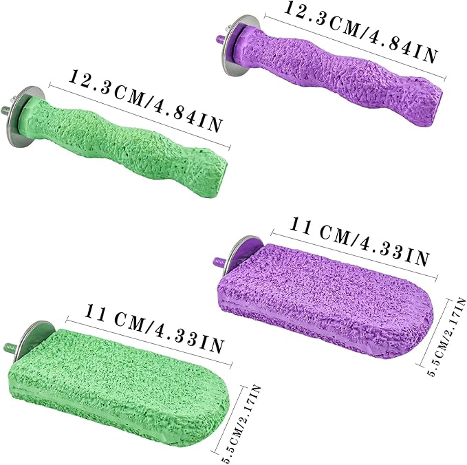 4PCS Bird Beak Grinding Stones, Parrot Perch, Non-Slip Claw Trimmer Chew Toys for Cockatiels, Budgies, Conures, Parakeets, and Other Small to Medium Parrots