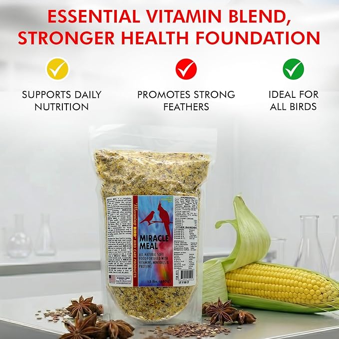 Morning Bird Miracle Meal 1.5 lbs – Vitamin Fortified Soft Bird Food for Birds - All-Natural No Artificial Dyes, Flavors or preservatives - Supports Feather Strength, Breeding & Overall Wellness