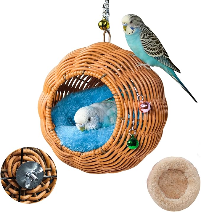 Bird Nest, Warm Bird Bed for Cage Parrot Nesting House Hanging Parakeet Cage Accessories for Lovebird, Canary, Budgie, Finch, Hamster (Single-Hole Style)