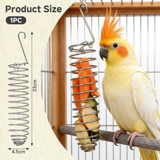 Millet Holder for Bird Cage, Bird Foraging Toy Feeder for Parrots Parakeet Cockatiel, Stainless Steel Bird Treat Holder and Fruit Vegetable Food Basket, Bird Cage Accessories for Play