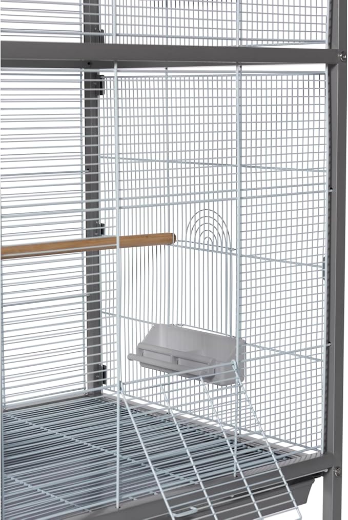 Prevue Pet Products Aviary Large Flight Cage - Powder‑Coated Standing Metal Bird Cage with Wheels, Perches, Feeders & Removable Tray, Ideal for Parakeets, Cockatiels, Canaries & Small Birds - Grey