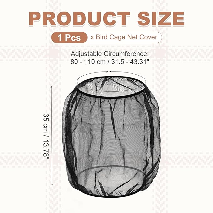 Bird Cage Seed Catcher, Bird Cage Net Cover Seeds Guard, Universal Birdcage Accessories, Black, Circumference 31.5"-43.3", Height 13.8" for Parrot Cockatiel Enclosures