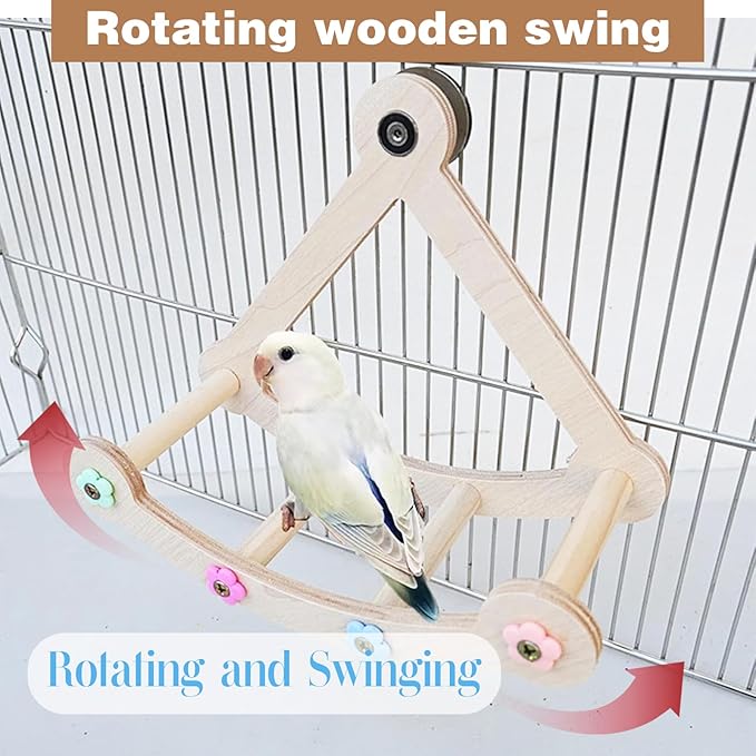 Bird Stand Perch,Interactive Rocking Parakeet Perch, Wooden Exercise Wheel Cockatiel, Parrot Swing,Bird Playground Play Stands for Conure Budgie(A)