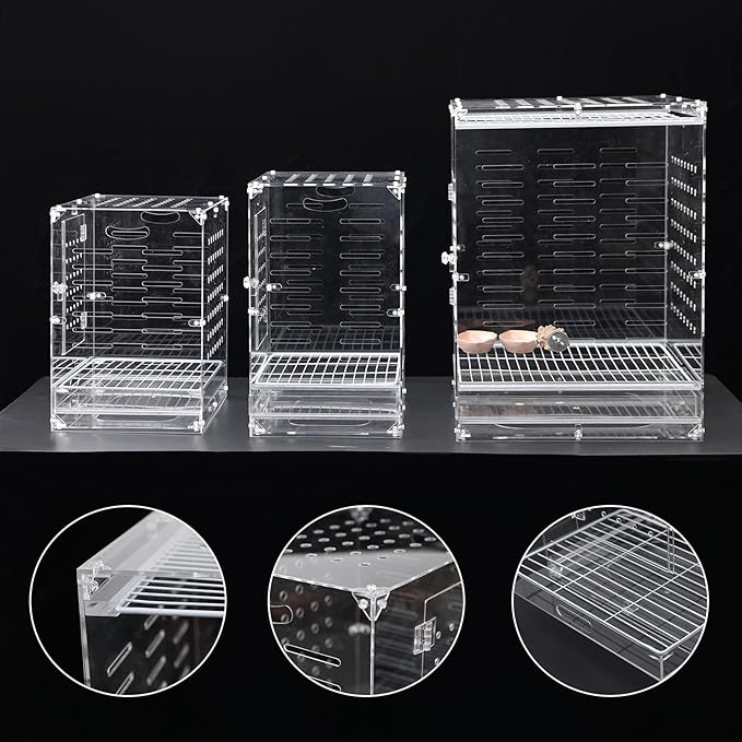 Clear Acrylic Bird Cage for Small Birds, Transparent Display Habitat for Canary, Parakeet - Easy to Clean & Assemble (9x12x15in)