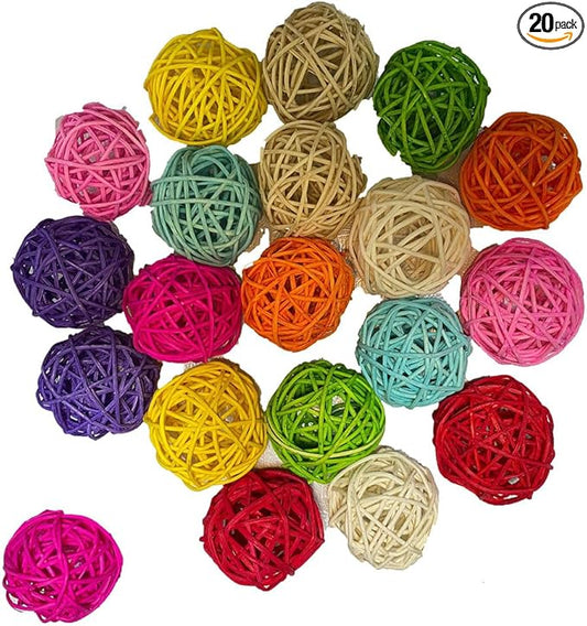 Large Bird Toys, Parrot Chew Toys Bird Toys, 1.97 inch 20 Pcs Rattan Wicker Balls Parakeet Chewing Toys, for Budgies Conures Hamsters Bunny Toy, Decoration for DIY Craft Party Wedding