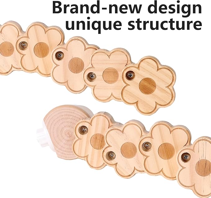 Natural Wood Bird Ladder Perch Toy - Chewable Safe Parrot Climbing Toy for Cockatiel, Finch & Other Small to Medium Birds, Bird Cage Accessories with Easy Screw Installation (Floral Pattern)
