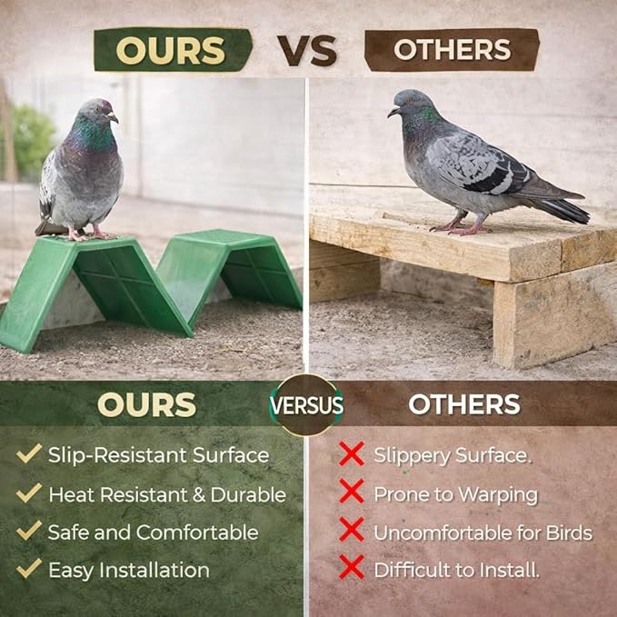 plplaaoo 10PCS Plastic Dove Rest Stand – Anti Skid & Heat Resistant Pigeon Perch for Racing Birds – Green Roost Holder for Bird Cages, Doves, and Parrots