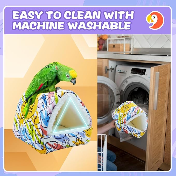 SUSOO Plush Warm Bird Bed - Hanging Bird Nest Snuggle Velvet Shed Tent Cage Fluffy Hut Winter Sleeping Hideaway Hammock House for Parrot Parakeet Conure Cockatiel Budgies Lovebird (Colorful, L)