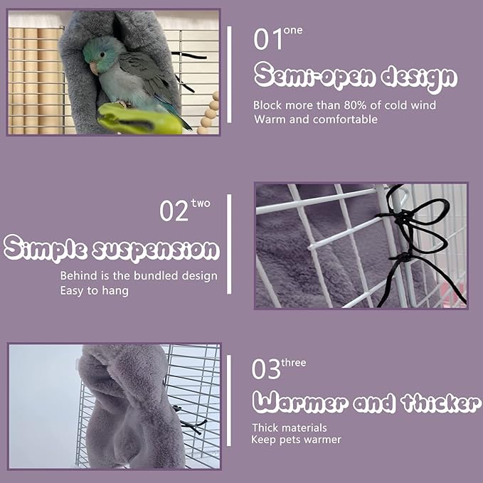 Corner Fleece Bird Blanket,Bird Blanket for Cage,Cozy for Birds,Parrot Cage Snuggle Hut Warm Bird Nest House Bed for Parrots,Small Conures, Lovebirds and Cockatiels L
