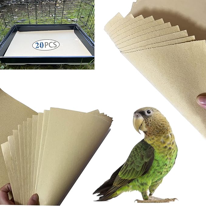 Gravel Paper for Bird Cage,BirdCage Liner Papers Cuttable Gravel Liner Sea Sand Paper Pet Animal Cages Cushion Great for Hard-Billed Birds Parrot | Clean Safe & Aids in Digestion (20 PCS - 17" x 11")