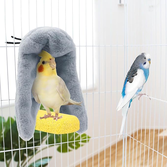 Cozy Bird Blanket Parrot Cage Snuggle Hut Warm Bird Nest House Bed Hanging Hammock for Parakeet Cockatiel Conure African Grey (Medium, Grey)