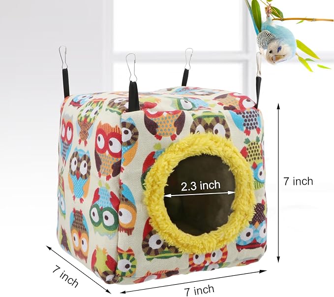 Hypeety Bird Hammock Nest House Parakeet Toys Hanging Warm Bird Nest for Parrot Hamster Small Animal Hanging Bed Bird Cage Accessories (M, Yellow)