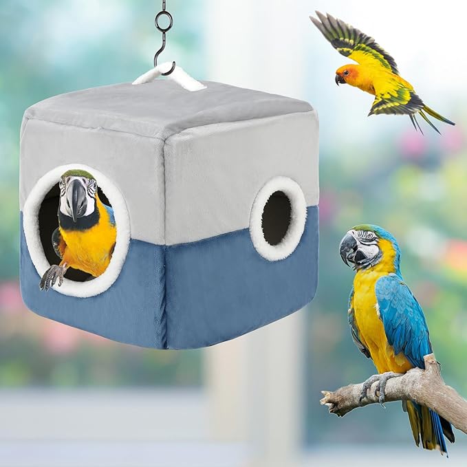 Large Winter Bird Nest House, Warm Comfortable Bird Nest for Cage Hanging Birds House Cage Hideaway Cave Bed for Amazon Parrots African Grey Cockatoos Macaws