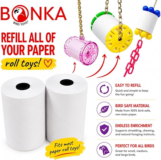 Bonka Bird Toys 3135 Pk4 Large Shredmaster Refill for Birds, 3" Tall x 2.25" Wide, 100% Bird-Safe Materials, Designed for Large Shredmaster Toy, Ideal for Medium to Large Birds