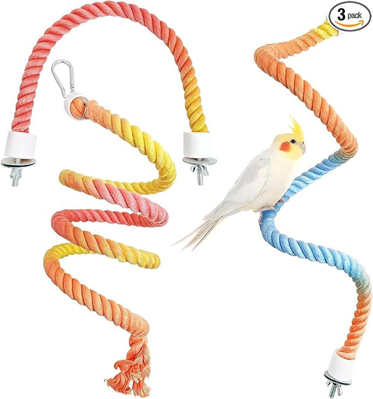 BNOSDM 3 Pcs Rope Perches for Bird Cages Gradient Sunset Color Bendable Climbing Rope Ladders & Swings Birds Cage Accessories Toy for Parakeets, Budgies, Cockatiels, Conures, Lovebirds
