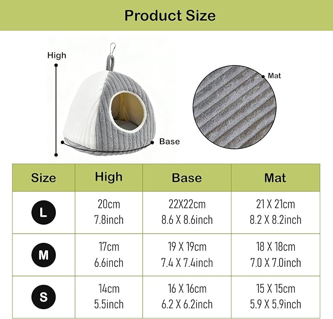 Bird Hanging Hammock Nest Parrot with Soft Plush Hanging Hammock & Hut Tent for Cage Winter Bird Hideaway Hut for Cockatiels Budgies Parakeets Lovebirds Conures Hamsters (Grayish White S)