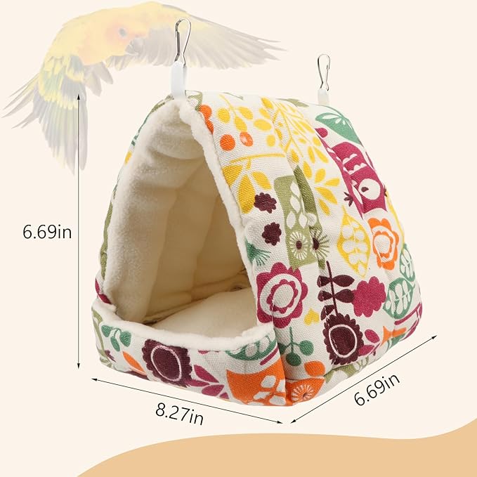 Hypeety Bird Hanging Hammock Nest Parrot Winter Warm Nest House Comfortable Plush Bird Bed for Cage Winter Bird Hideaway Hut for Cockatiels Budgies Parakeets Lovebirds Conures Hamsters (Flower)