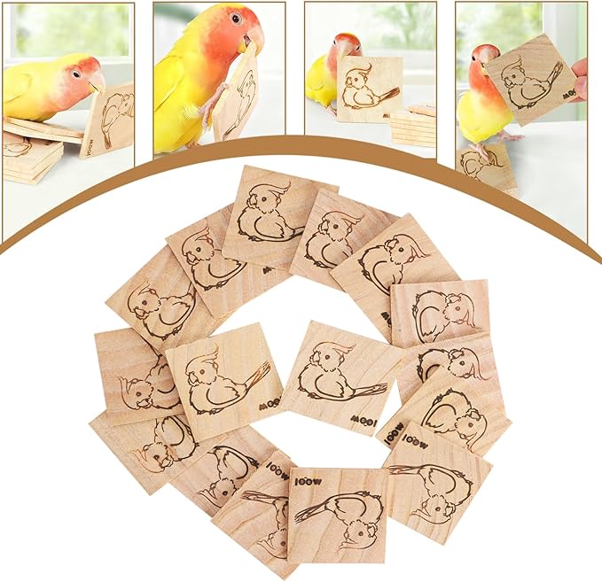 16 Pack Natural Balsa Wood Bird Chew Toys - World's Softest Wood, Safe Chewing Toys for Parakeets, Cockatiels, Lovebirds & Small Medium Birds. (Medium) (Medium 1)