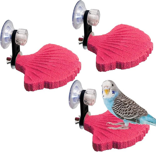 3PCS Bird Beak Grinding Stone with Suction Cups for Small Birds Foot Claws Trimmer Bird Stand Platform Parakeet Cage Perch Parrot Cage Accessories for Indoor Window Viewing (Pink)