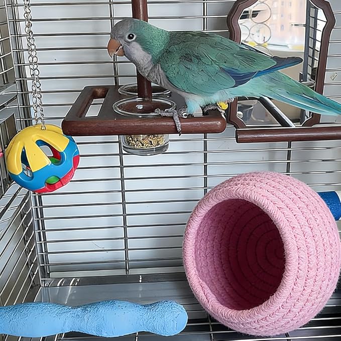 DQITJ Bird Warm Nest Handmade Cotton Rope Cage Sleeping House for Small Bird Parrot Budgie Conure Lovebird Finch Parakeet Cockatiel
