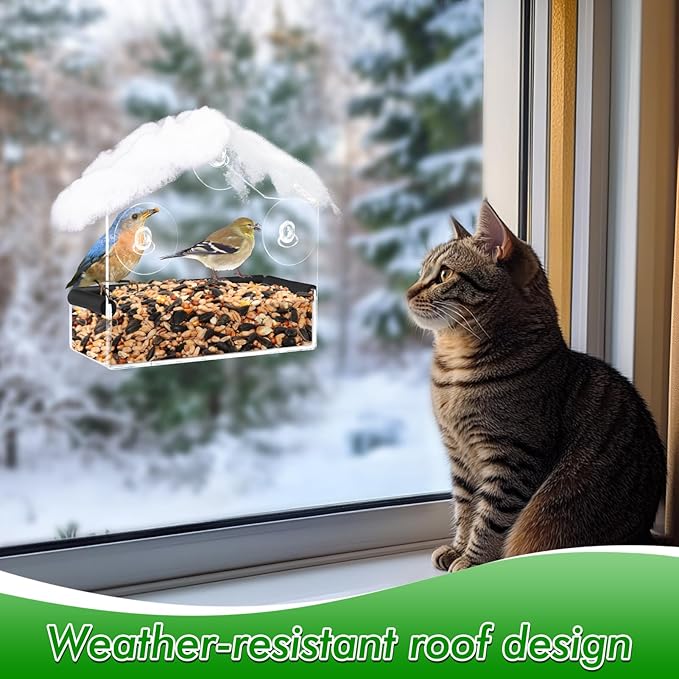 Outdoor Window Bird Feeder for Cats Viewing - Clear Bird Feeder with Strong Suction Cup, Cat Perch Accessories for Entertaining Watching, S