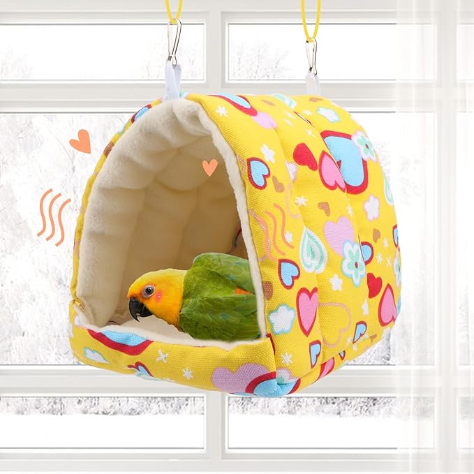 Hypeety Bird Hanging Hammock Nest Parrot Winter Warm Nest House Comfortable Plush Bird Bed for Cage Winter Bird Hideaway Hut for Cockatiels Budgies Parakeets Lovebirds Conures Hamsters (Cordate)