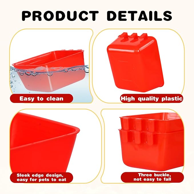 20 Pcs Hanging Chicken Waterer 16oz Small Poultry Feeder Cups for Cage, Plastic Bird Water Dispenser with Hook, Quail Pigeon Parakeet Feeding Supply for Outdoor Coop Indoor Pen (Red)