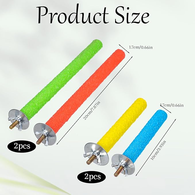 4 Pcs Bird Perch Stand Toy, Random Colorful Wood Parrot Bird Perch Stand Paw Grinding Stick, Birds Cage Accessories for Budgies, Parakeet, Cockatiel, Lorikeet, Conure