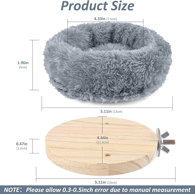DBNESS Small Bird Nest for Cage, Removable Plush Parrot Hammock Warm Resting Perch Platform for Budgies Cockatiel Conure Parakeet Hamster Washable Breeding Sleeping Lay Eggs Nesting (Grey, S)