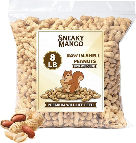 Sneaky Mango Raw Peanuts in Shell - 8 Pounds – All-Natural Food for Squirrels, Deer, Birds, and Other Wildlife Animals – Grown in the USA for Healthy Nutrition