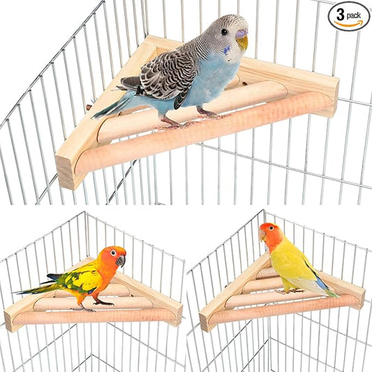 Wettarn 3 Pcs Bird Perch Platform Bird Corner Parrot Perch Corner Wooden Stand Sector Playground Cage Accessories Shelf for Parakeet Conure Cockatiel Budgie Gerbil Rat (7.1 x 7.1 Inch,Ladder)