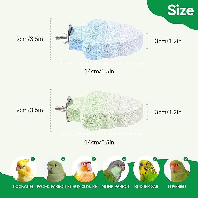 2 Pack Bird Beak Grinding Stone, Parrot Perch for Cage Volcanic Rock Mineral Bird Perch, Parrot Cage Accessories for Parakeets Budgies Cockatiels, Lovebirds Small to Medium Birds