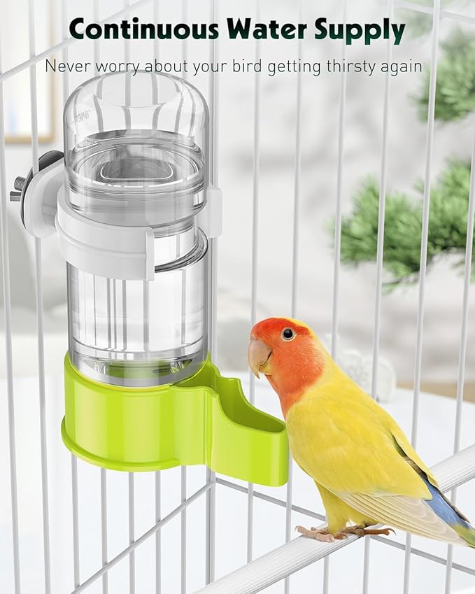 Pawfly 2 Pcs Bird Water Dispenser, Automatic Bird Water Feeder, Plastic Bird Cage Water Dispenser, Green Parrot Waterer for Parakeet Cockatiel Budgie Lovebirds (Not Fit for Food Feeding)