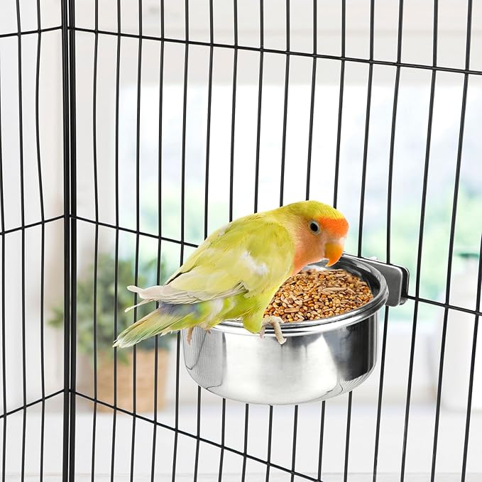 Hypeety Stainless Steel Food Water Bowl for Pet Bird Crates Cages Coop Dog Cat Parrot Bird Rabbit Pet 2PCS (Small,3.9 * 1.9in)
