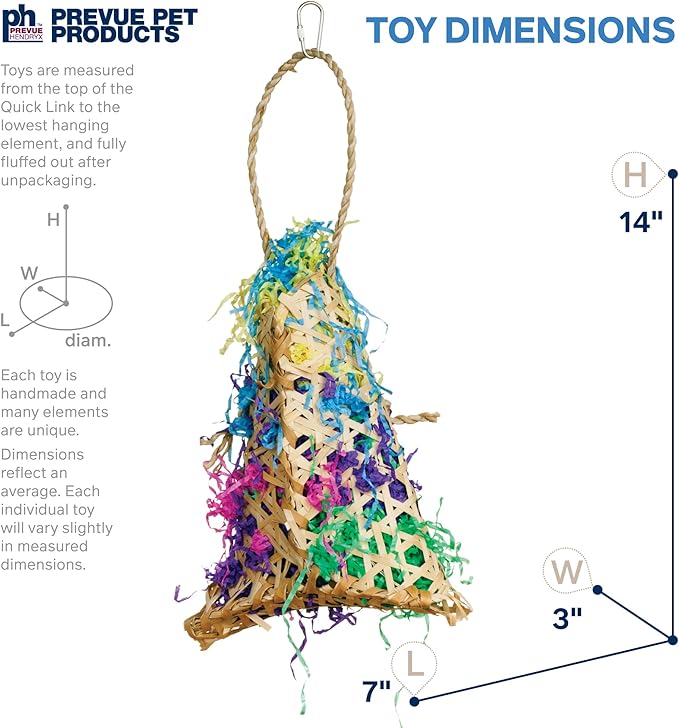 Prevue Pet Products Calypso Creations Fiesta Handbag Bird Toy - Cage Accessories for Parakeets, Conures, Cockatiels, Finches, and Small to Medium Birds, Toy for Shredding, Tugging, and Beak Enrichment