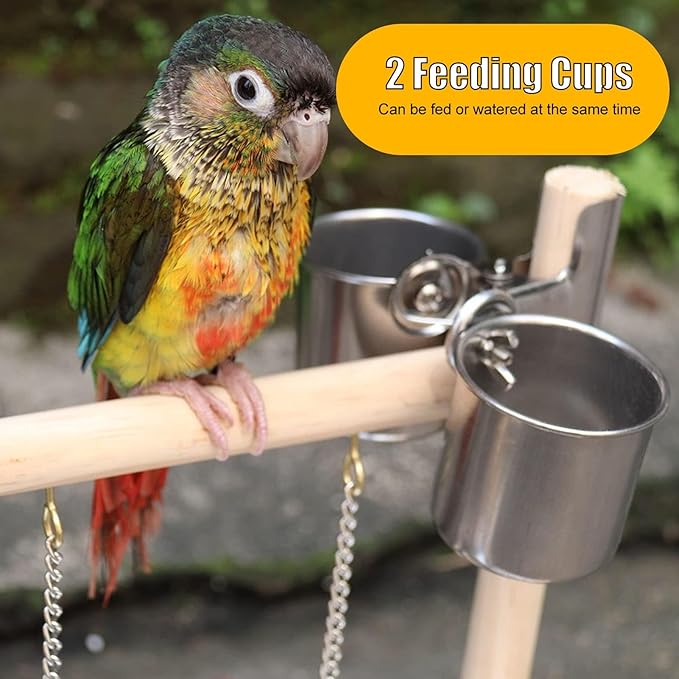 Bird Playground, Bird Play Stand Wood Gym Playpen Ladder Chewing Toys with Feeding Cups Exercise Activity Center
