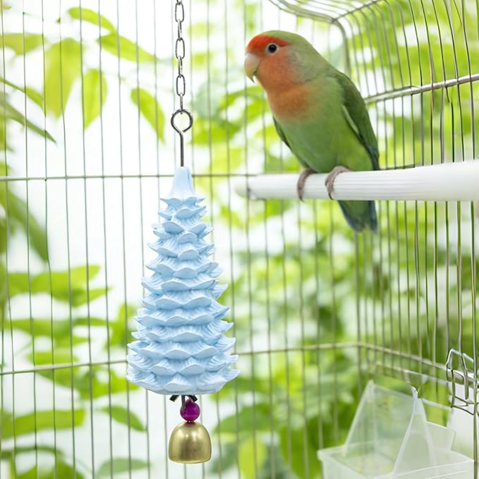 Bird Beak Grinding Stone - Tree Shaped Natural Mineral Parrot Chew Toy with Bell - Hanging Cage Accessories for Parakeets, Cockatiels, Budgies, Lovebirds & Small to Medium Birds