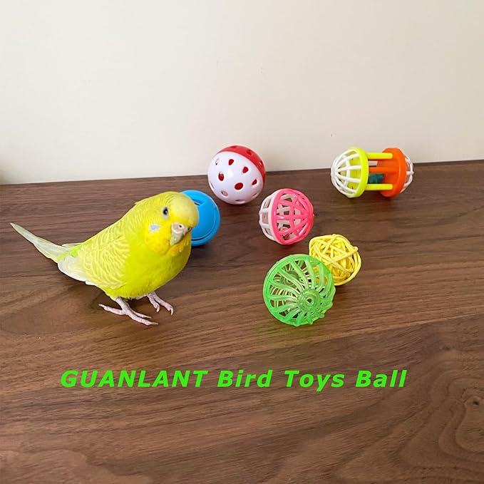 6pcs Foraging Ball Bird Toys Conures Feeder Toys Parakeets Foot Talon Toy Cockatiel Chewing Training Rattle Bell Balls Parrot Cage Toys for Budgie Lovebirds Playgym Birdcage