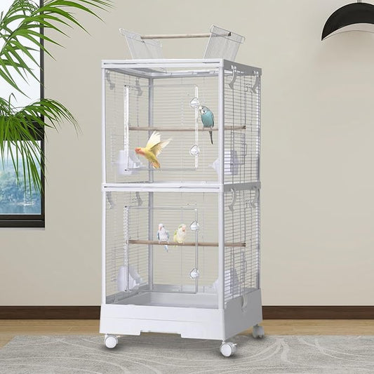 44Inch Small Bird Cage with Wheels, Bird Cage with Parrot Stand, 3 in 1 Bird Carrier for Parakeets, Canaries, Lovebirds, Small Quaker, Cockatiels, Budgie, Green Cheek,Conure
