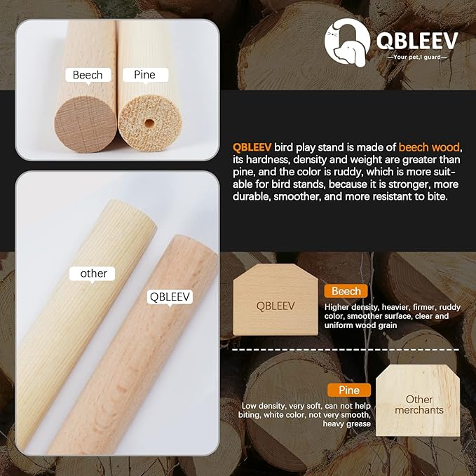 QBLEEV Bird Cage Play Stand Toy Set-Birdcage Wood Stands Hanging Chew Toys Ladder Swing Parrot Perch Play Gym Playground Accessories Activity Center for Conure, Parakeets, Budgie, Cockatiels,Lovebirds