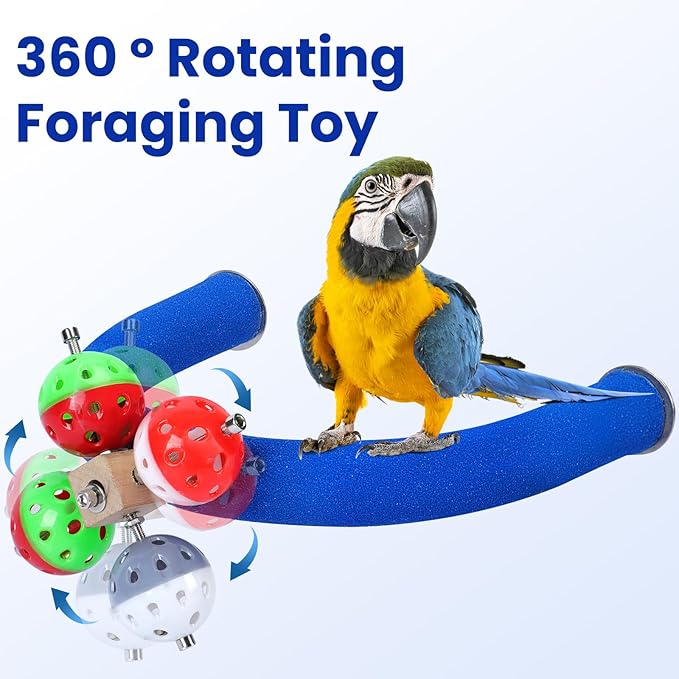 FrgKbTm U Shape Parrot Perch Stand Toy Bird Platform Sand Paw Grinding Clean Stick Exercise Conure Budgie Cockatiel Cage Accessories (Blue-Rotate)