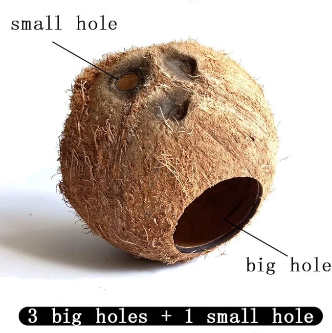 Aquarium Decor Fish Tank Three Hole Coconut Shell Dodge Hole Fish Cave Hole Shelter House Shrimp Nest/Bird's Nest (Rough-3 Big Holes)