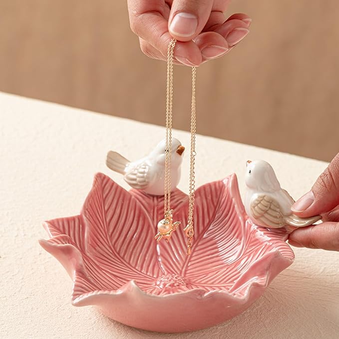 Bird Bath Bowl for Cage Bird Feeders Ceramic Guinea Pig Hamster Food Bowl Puppy Bowls Pink Decorative Plate Ideal Gifts for Women