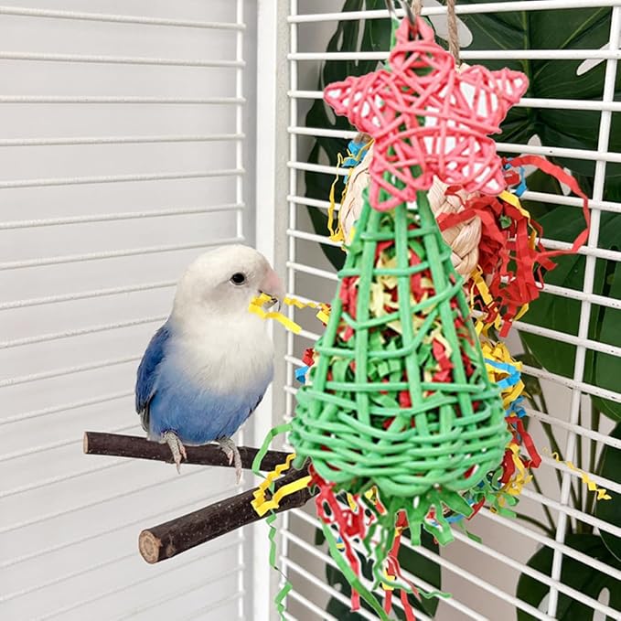 Foraging Toys with Extra Shredded Paper, Parakeet Chewing Hanging Toy, Bird Cage Accessories for Conure Cockatiel Budgies Lovebird Parrotlet