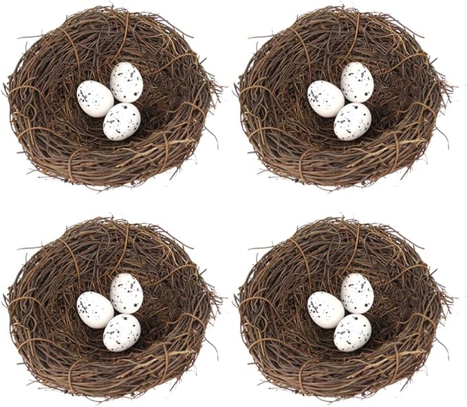 Amosfun 24pcs Easter Simulation Bird Nest with Eggs Artificial Nest Natural Bird Easter Egg Ornament for Decor
