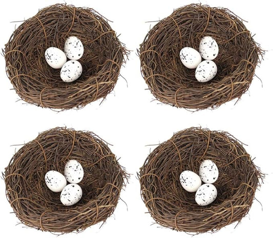 Amosfun 24pcs Easter Simulation Bird Nest with Eggs Artificial Nest Natural Bird Easter Egg Ornament for Decor