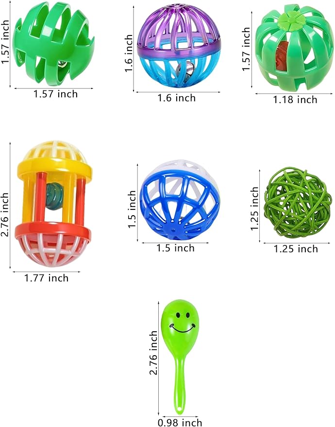23-Pack Bird Toys for Parrots – Colorful Bells & Woven Balls for Fun Exercise & Mental Stimulation, Fits Small to Large Birds (1.6'' - 2.8'')