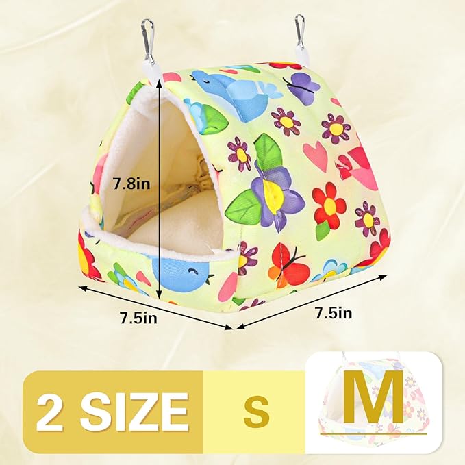 Bird Bed for Cage Warm Winter Nest Hammock with Hanging Hook Cage Accessories for Small Birds Parakeets Cockatiels Love Birds Cockatiels Conures Hamster (Yellow, M)