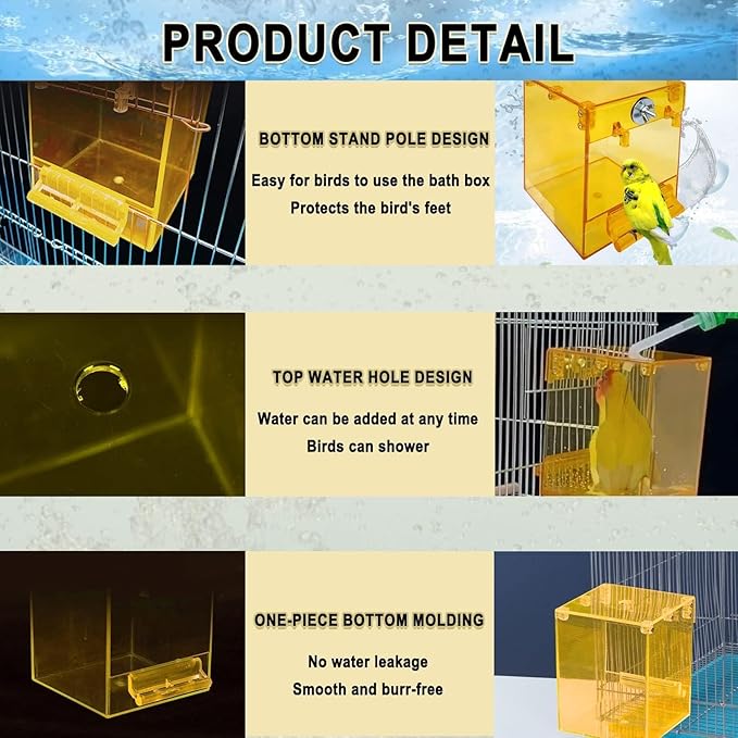 kathson Parrot Bath Box Hanging Bird Bathtub Tub Bath Acrylic No-Leakage Shower Box Bowl Cage Accessory for Small Pet Bird Parakeet Canary Cockatiels Budgies Lovebirds