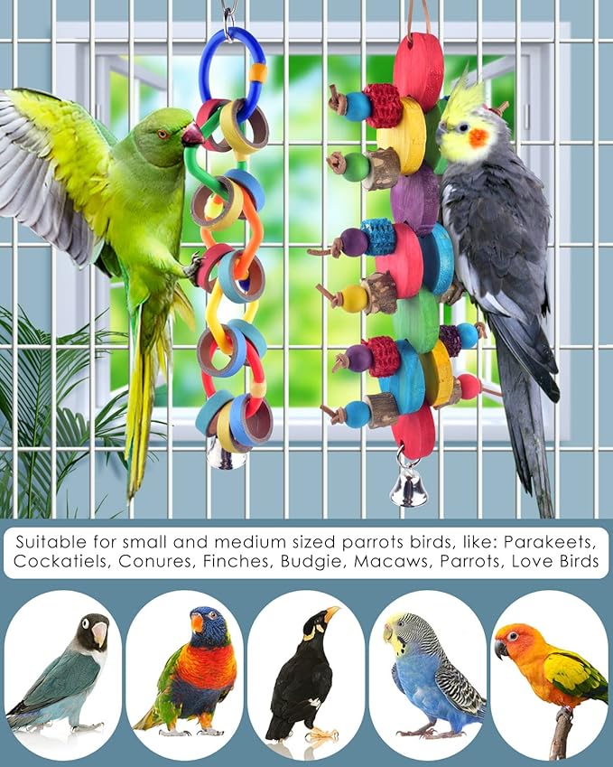Bissap 2 PCS Bird Chew Toys, Multicolored Bagel Cascade Bird Parrot Toy Biting Paper Cardboard Olympic Rings Conures Toys for Amazon Cockatiels Cockatoos Macaws and Similar Sized Pet Birds
